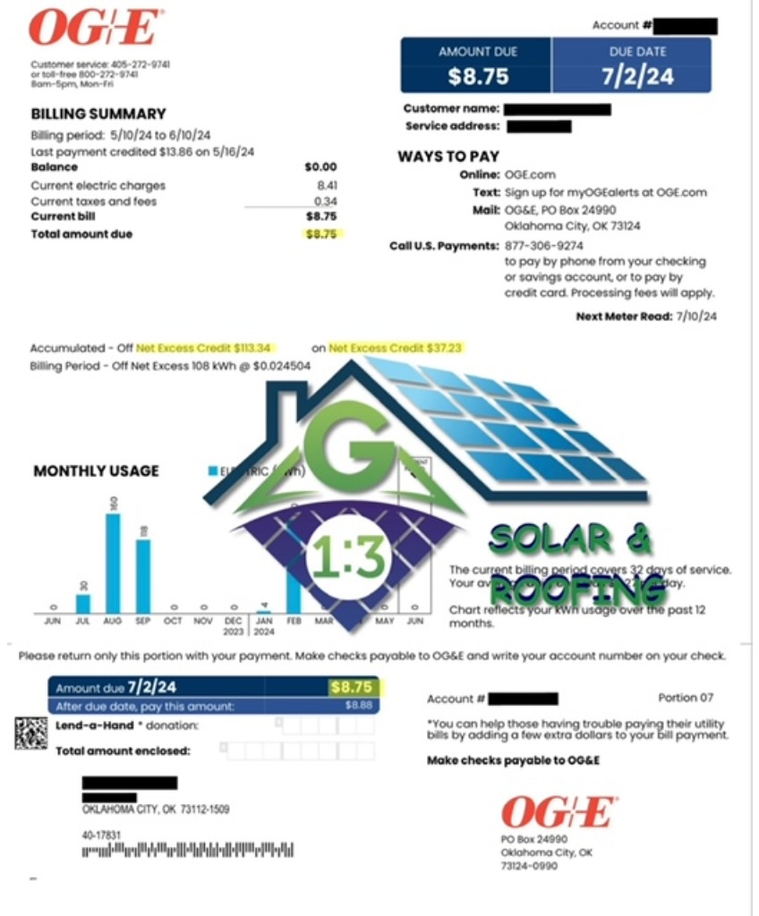 One of Our Customer’s utility bill who installed SoLar!